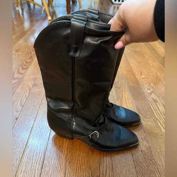 Durango Black Leather Slouch Boots Womens 6.5 M Western Wear Silver Tips buckle - Picture 1 of 16